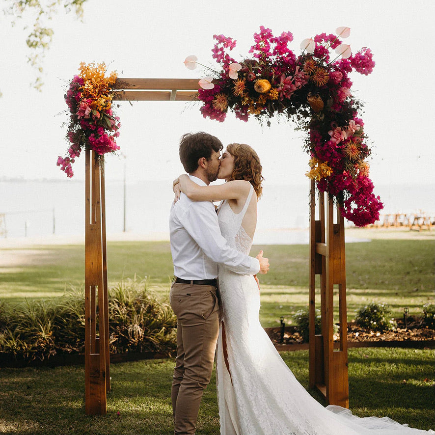 orange and pink arbour flowers