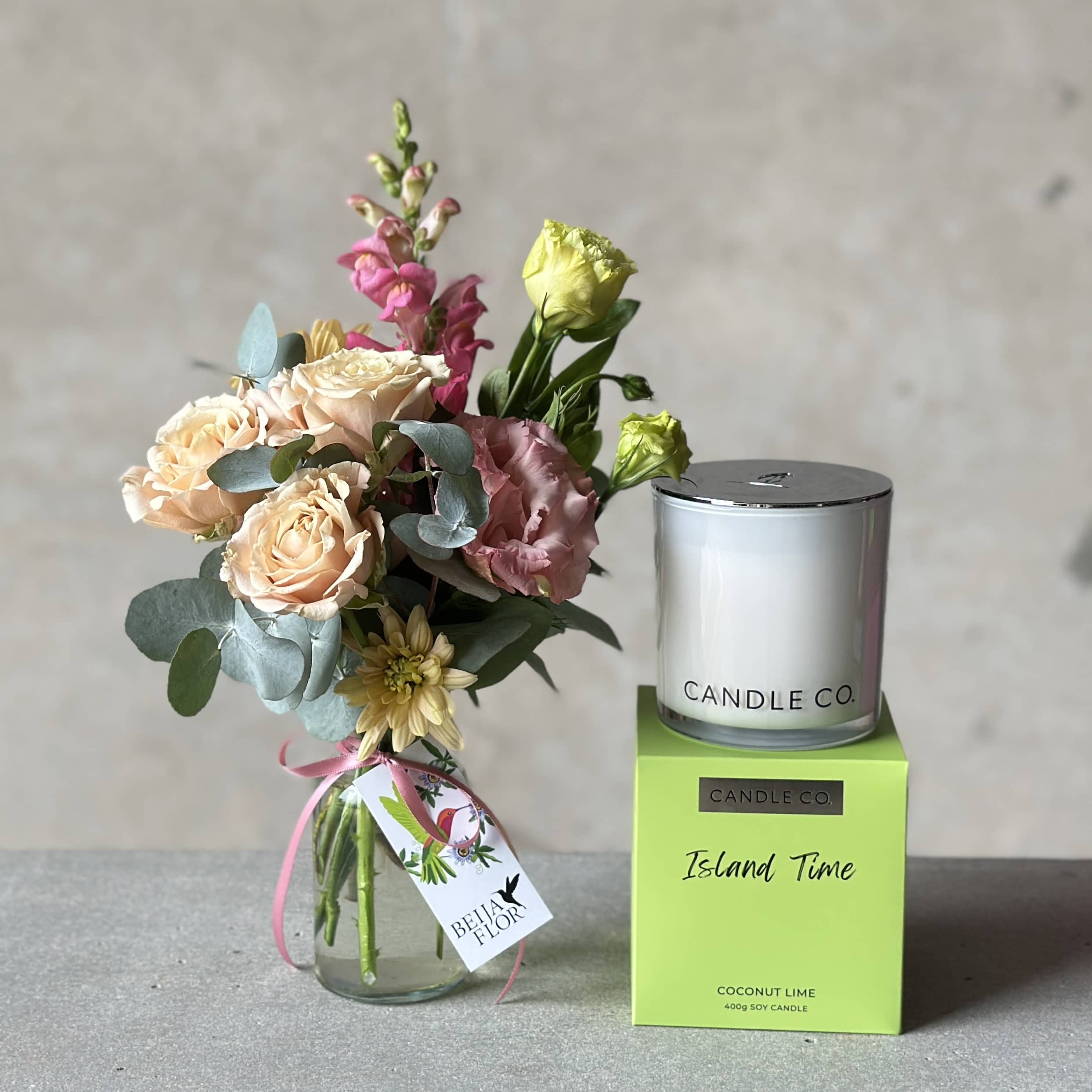 Mother's Day gift bundle posy jar with coconut lime scented candle