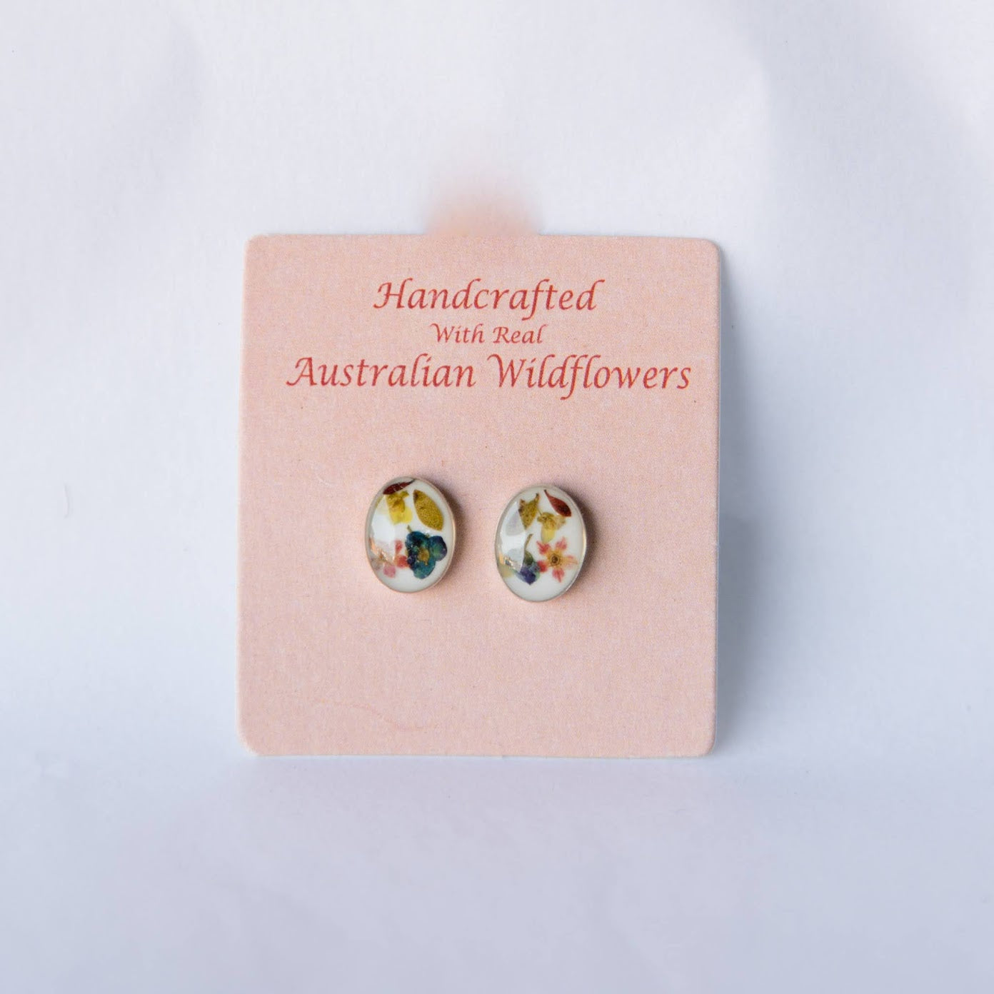 Beija Flor White Oval-Shaped Wildflower Stud Earrings by Darwin Artisan