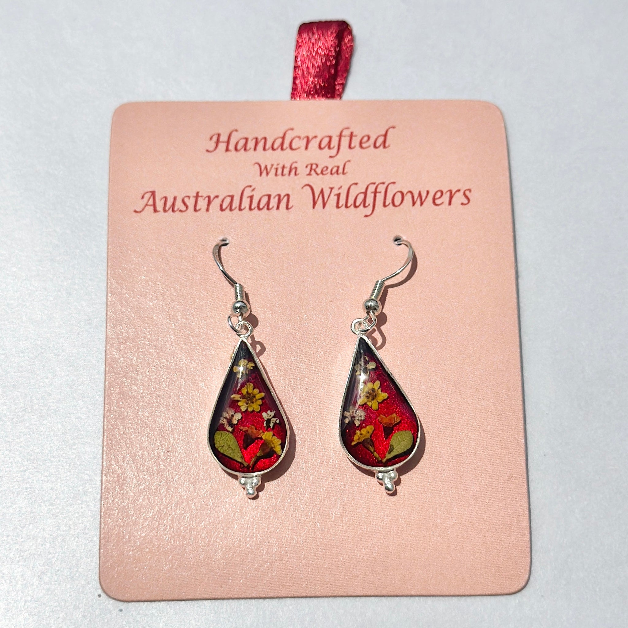 Wildflower Earrings Burgundy Teardrop