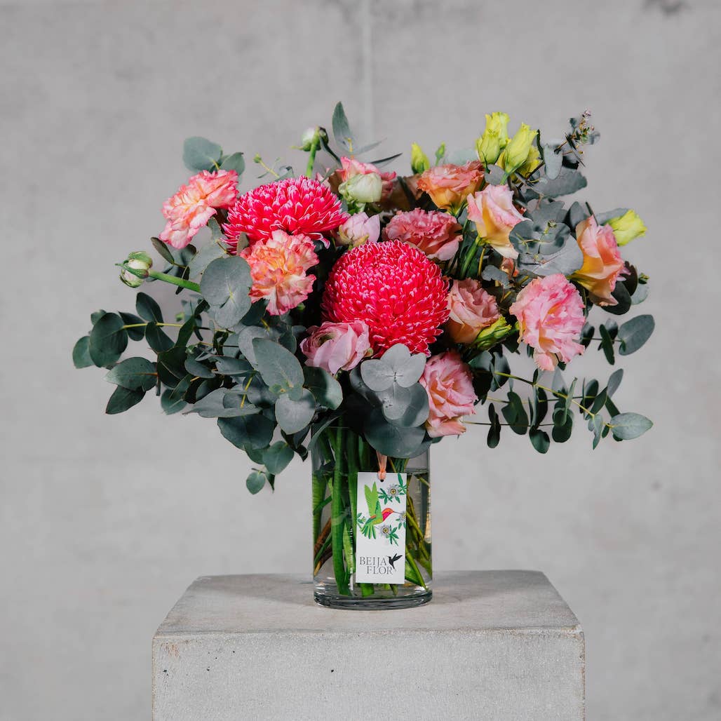 Bright pink flowers in a vase