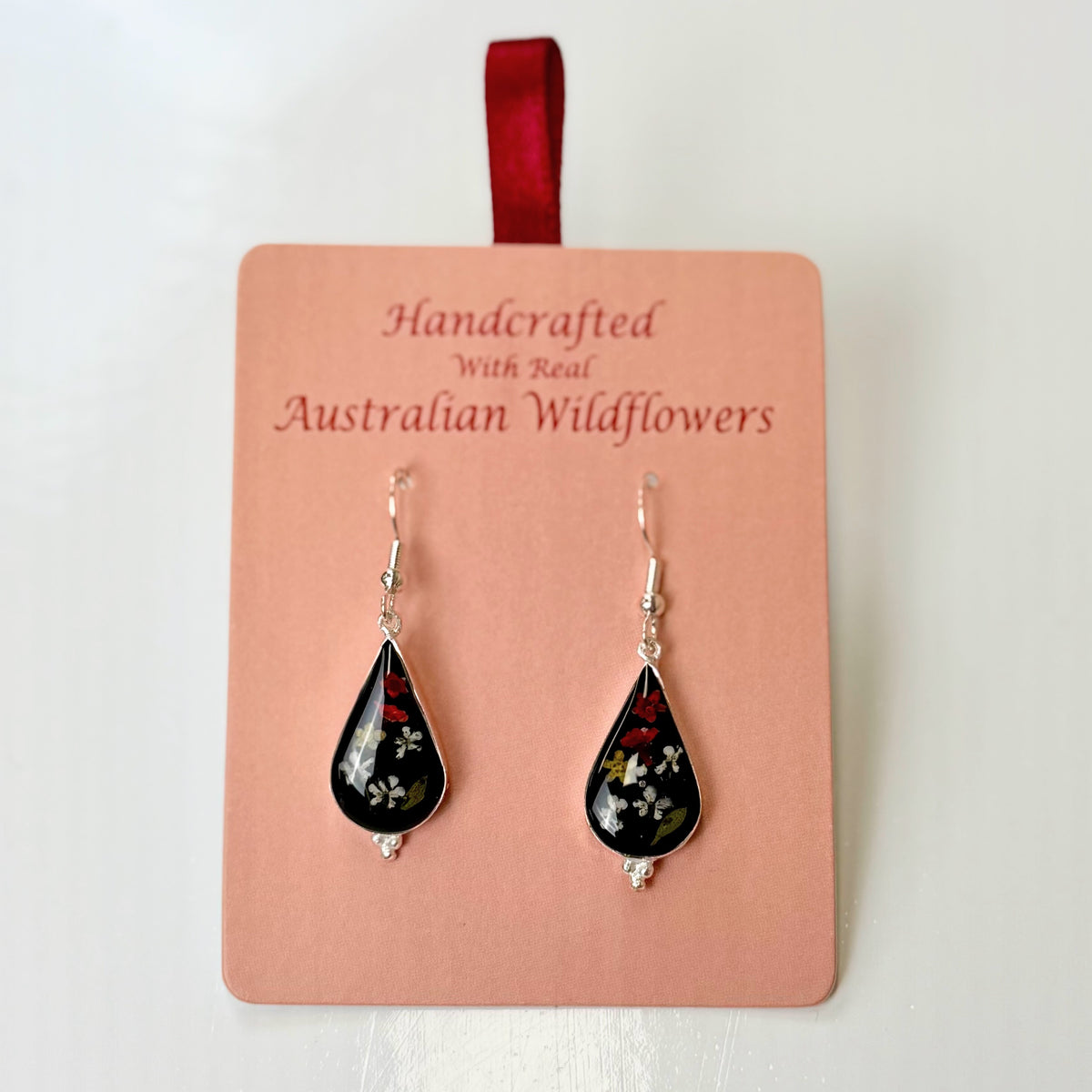 Wildflower Earrings Black Teardrop