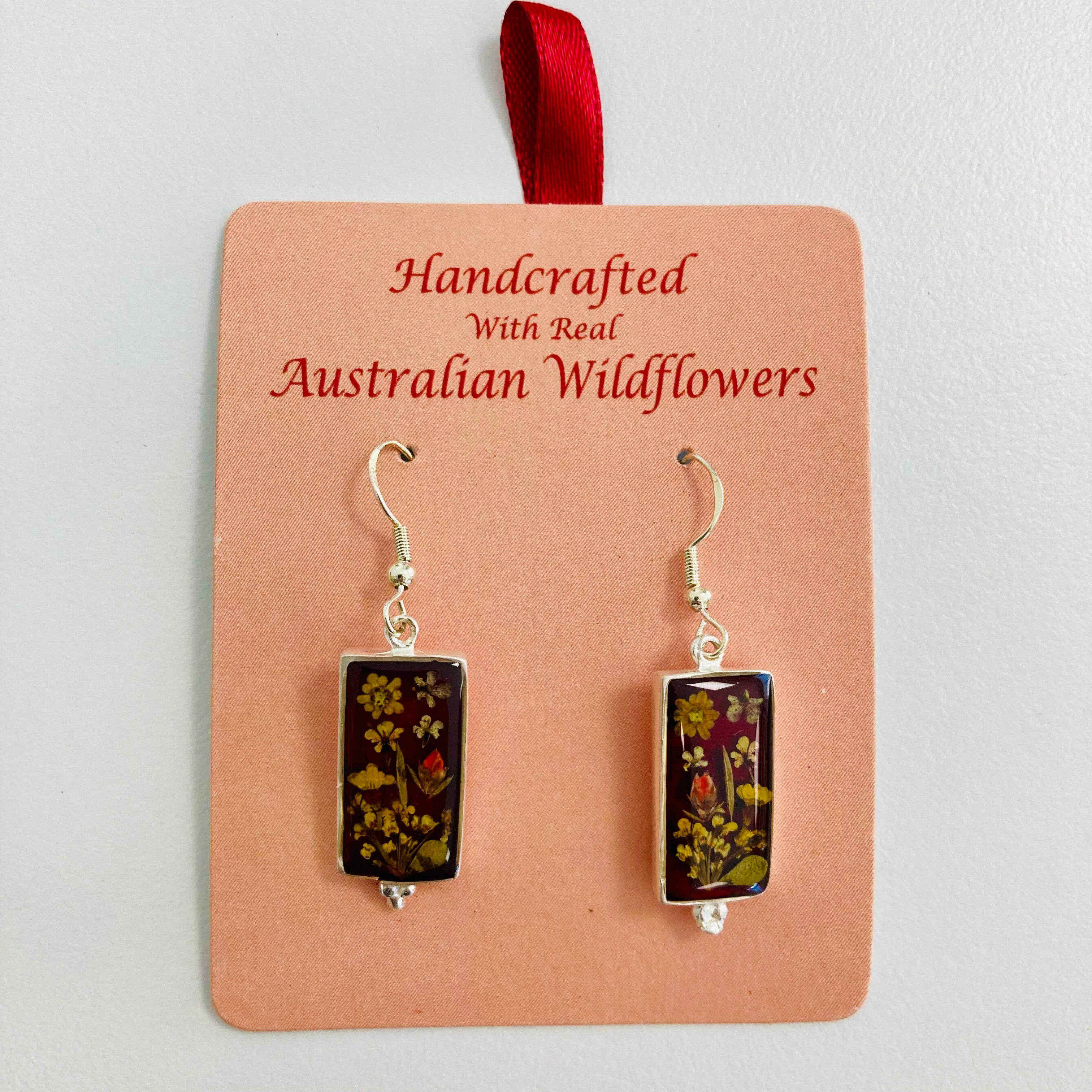 Wildflower Earrings Burgundy Rectangle