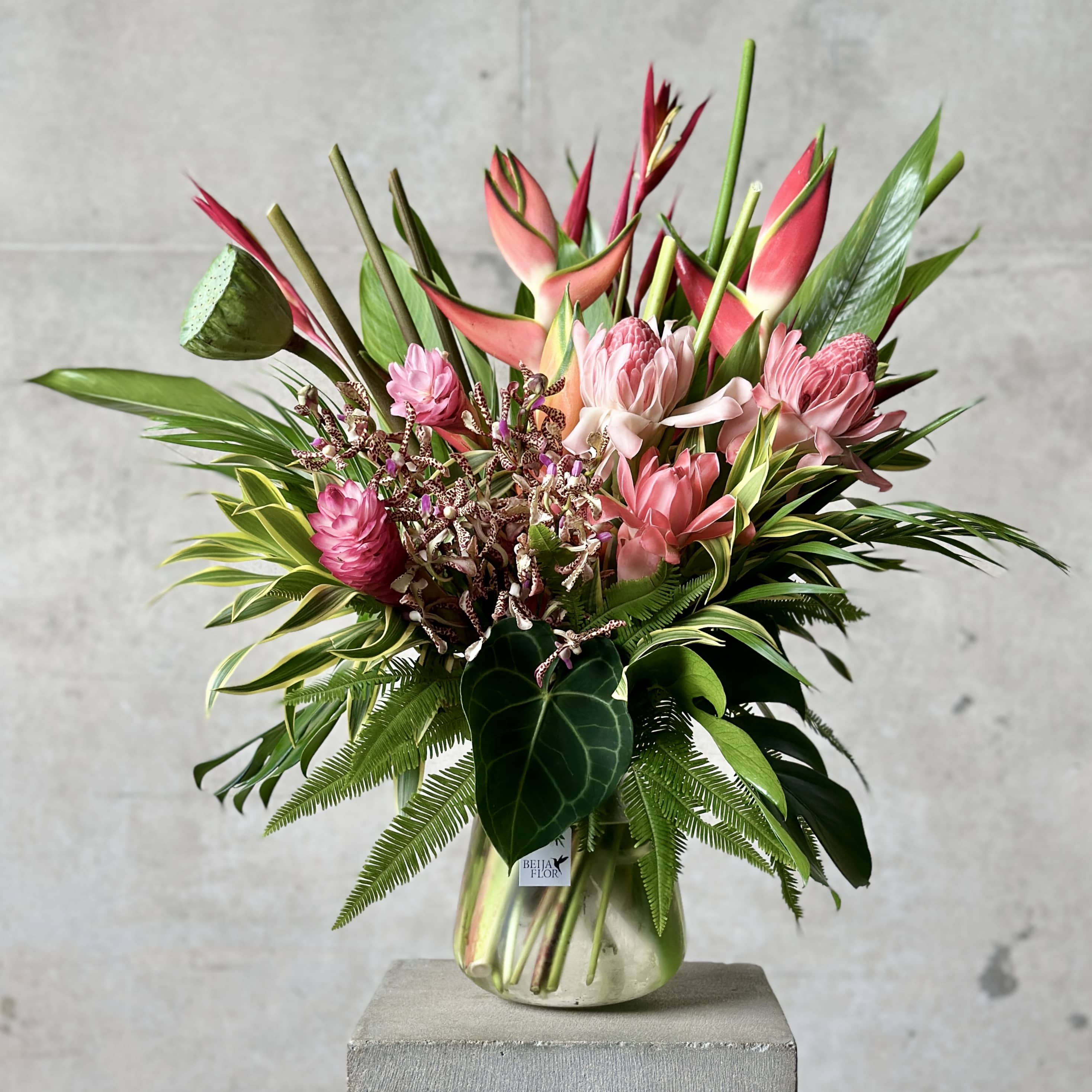 Large tropical vase of flowers