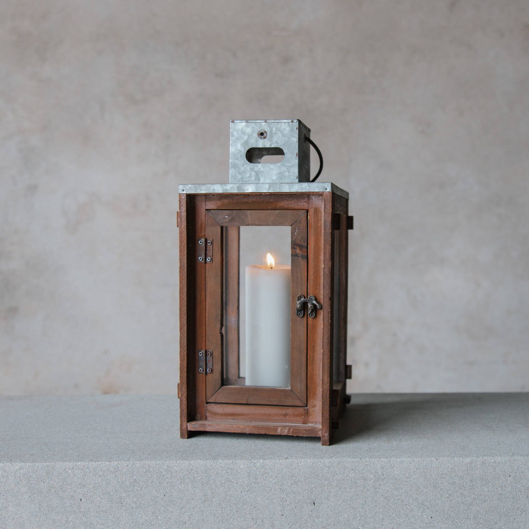 timber lantern with candle