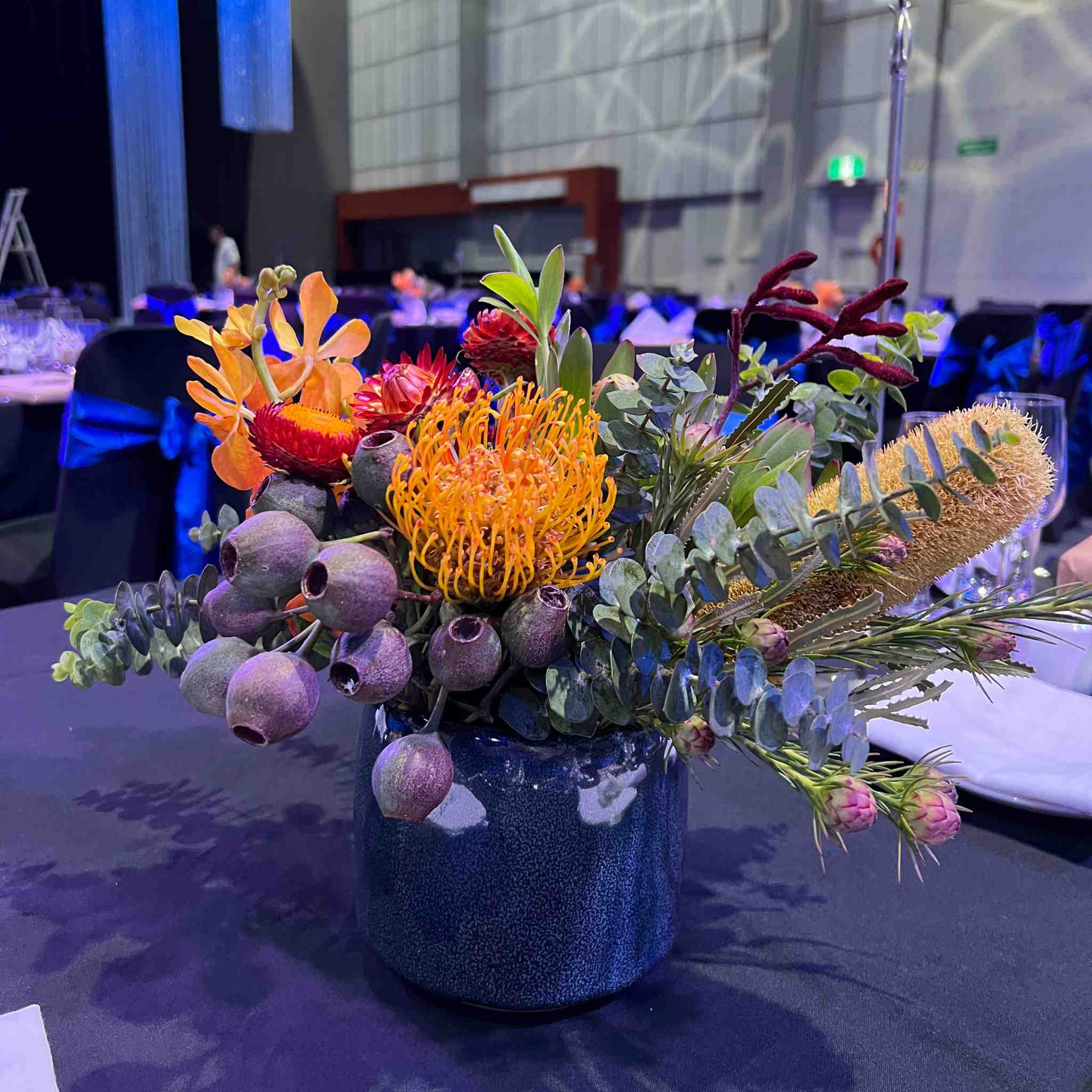 Beija Flor - Darwin wedding & event hire - Glazed Earth Dark Blue Vase Large Tropical Centrepiences