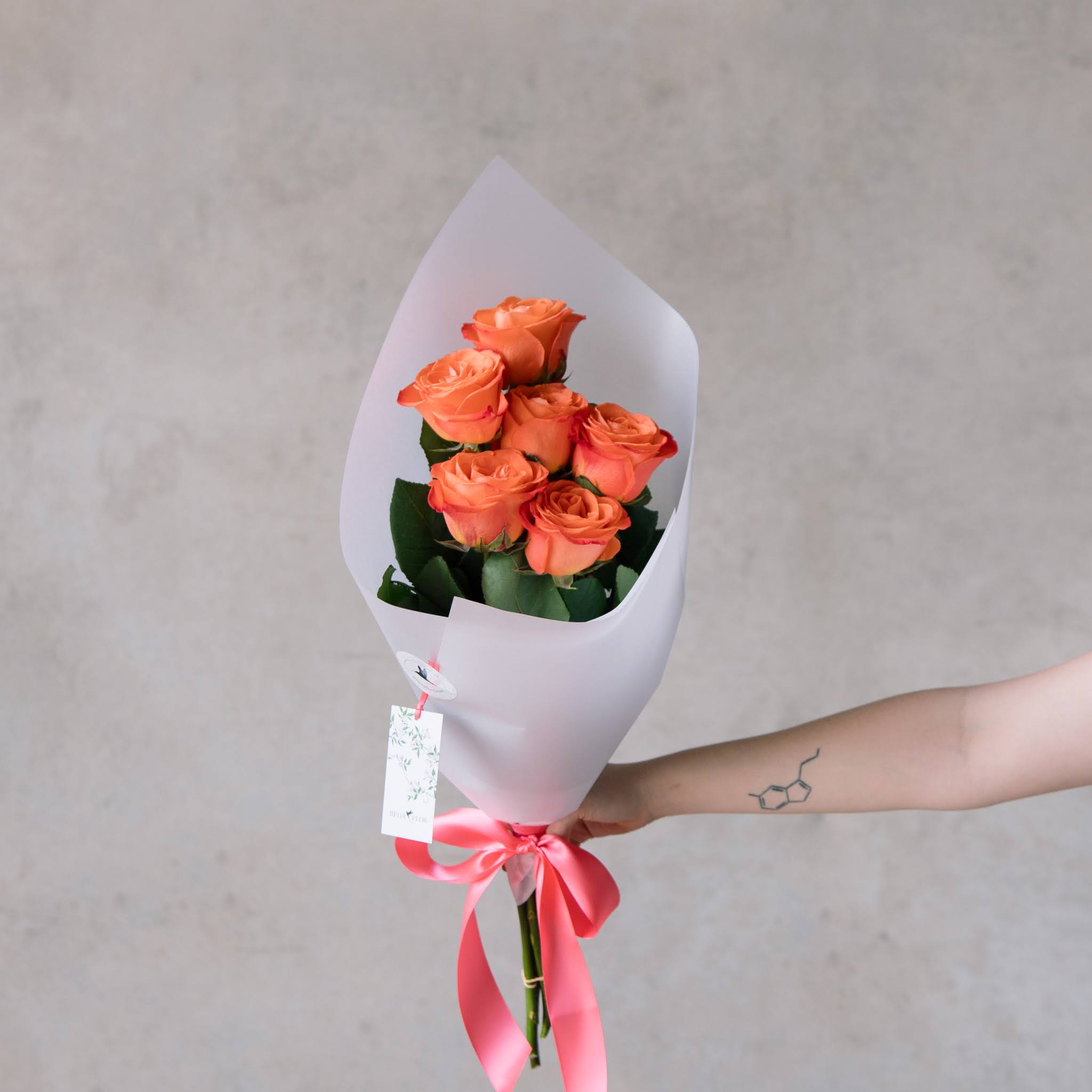 Beija Flor Valentines Orange Crush Half Dozen Roses Bouquet