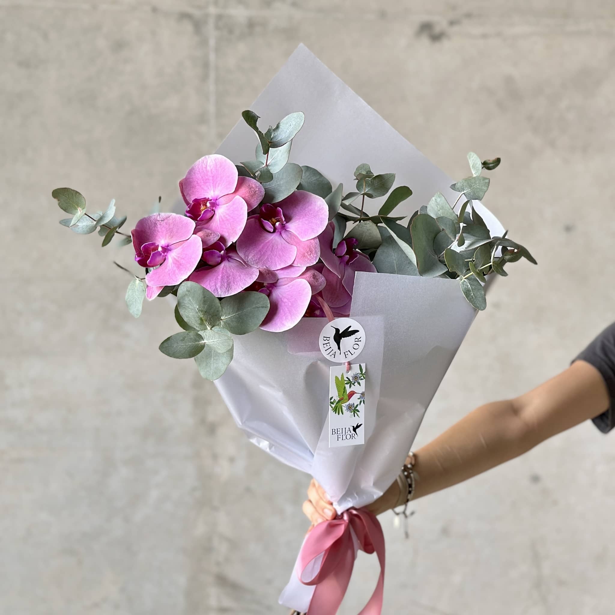 capri bouquet of phalenopsis orchid and eucalyptus beija flor darwin