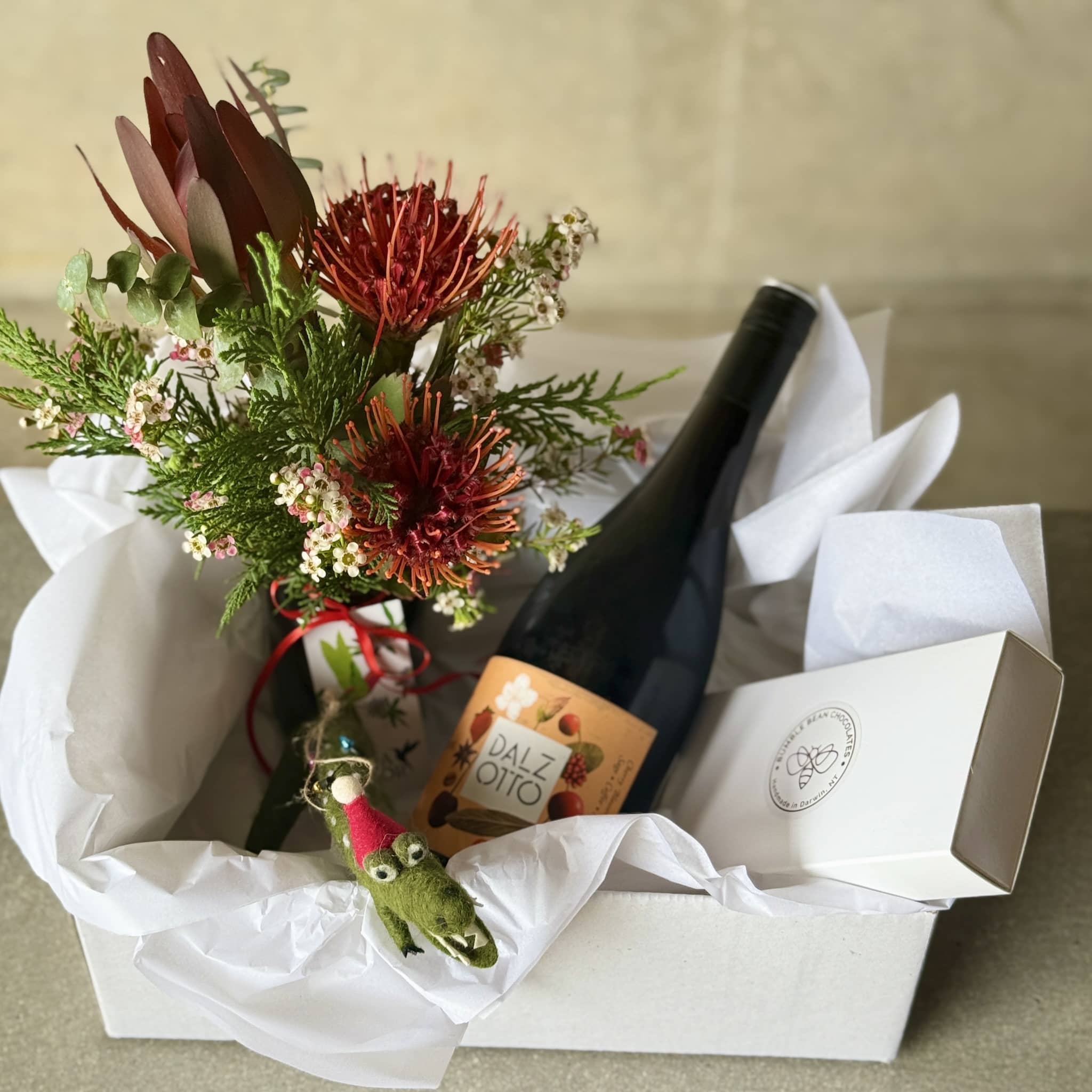 Christmas Gift Box with Wine + Chocs