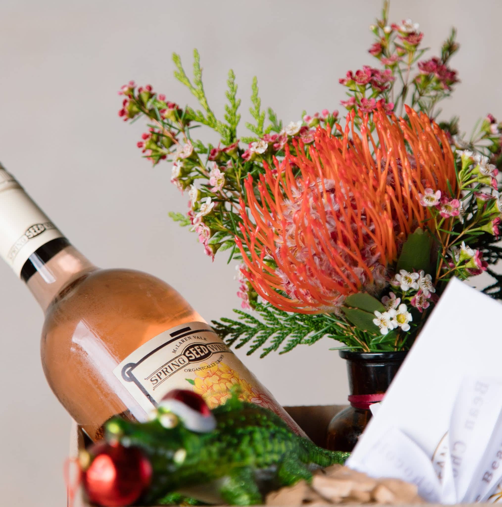 Holiday Christmas Gift Box with Spring Seed Morning Bride Rose Wine