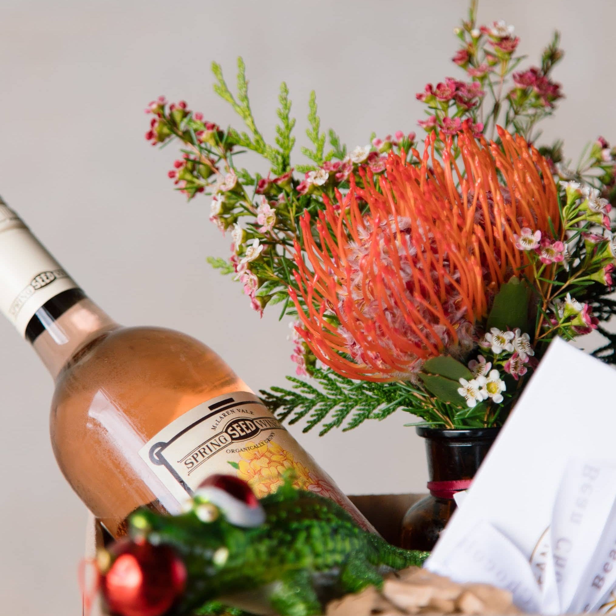 Holiday Christmas Gift Box with Spring Seed Morning Bride Rose Wine