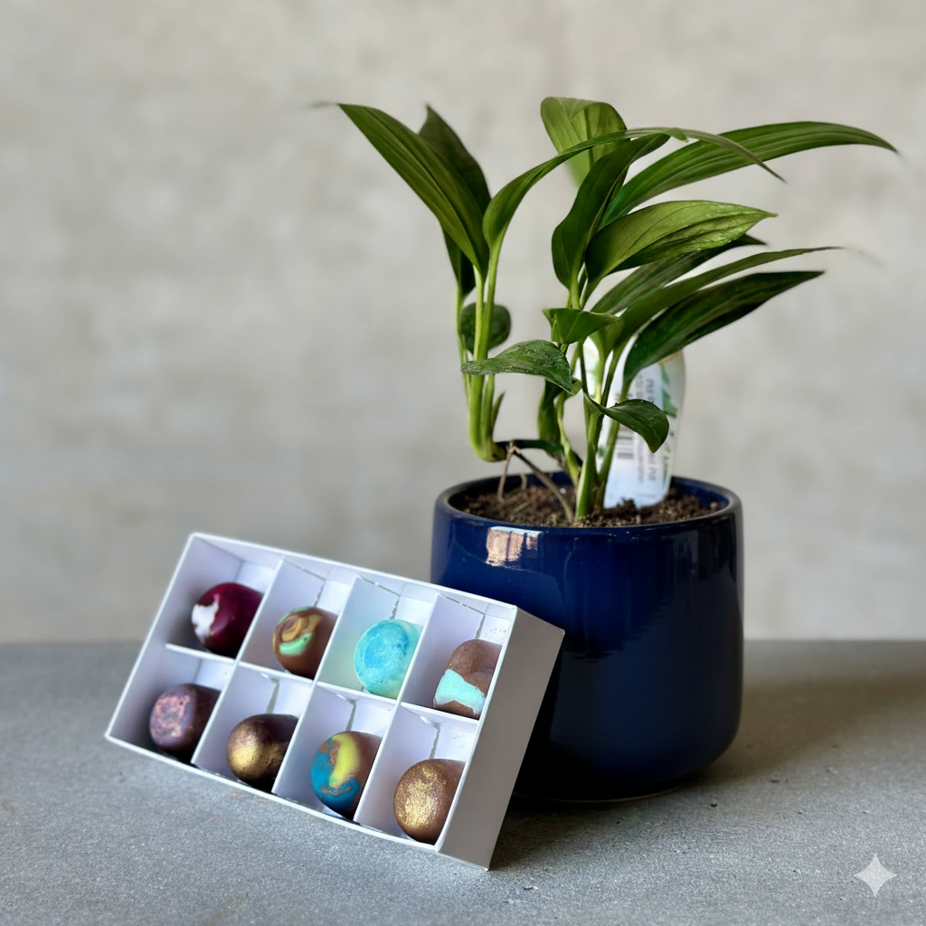 Navy Pot Plant + Chocs