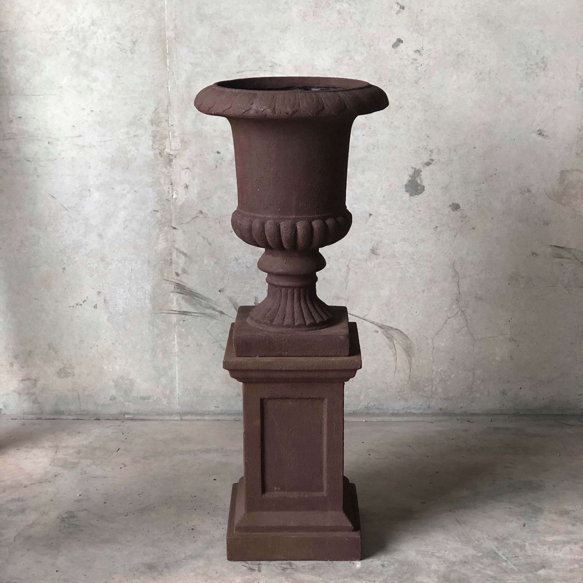 rust patina urn and matching plinth - Beija Flor Florist Darwin