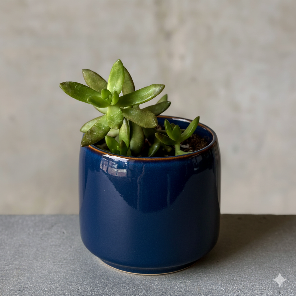 Navy Pot Plant + Candle