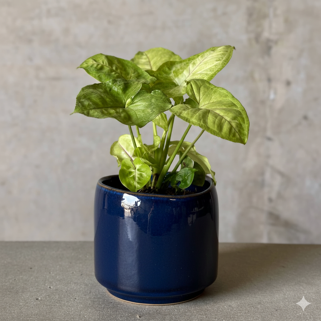 Navy Pot Plant + Candle