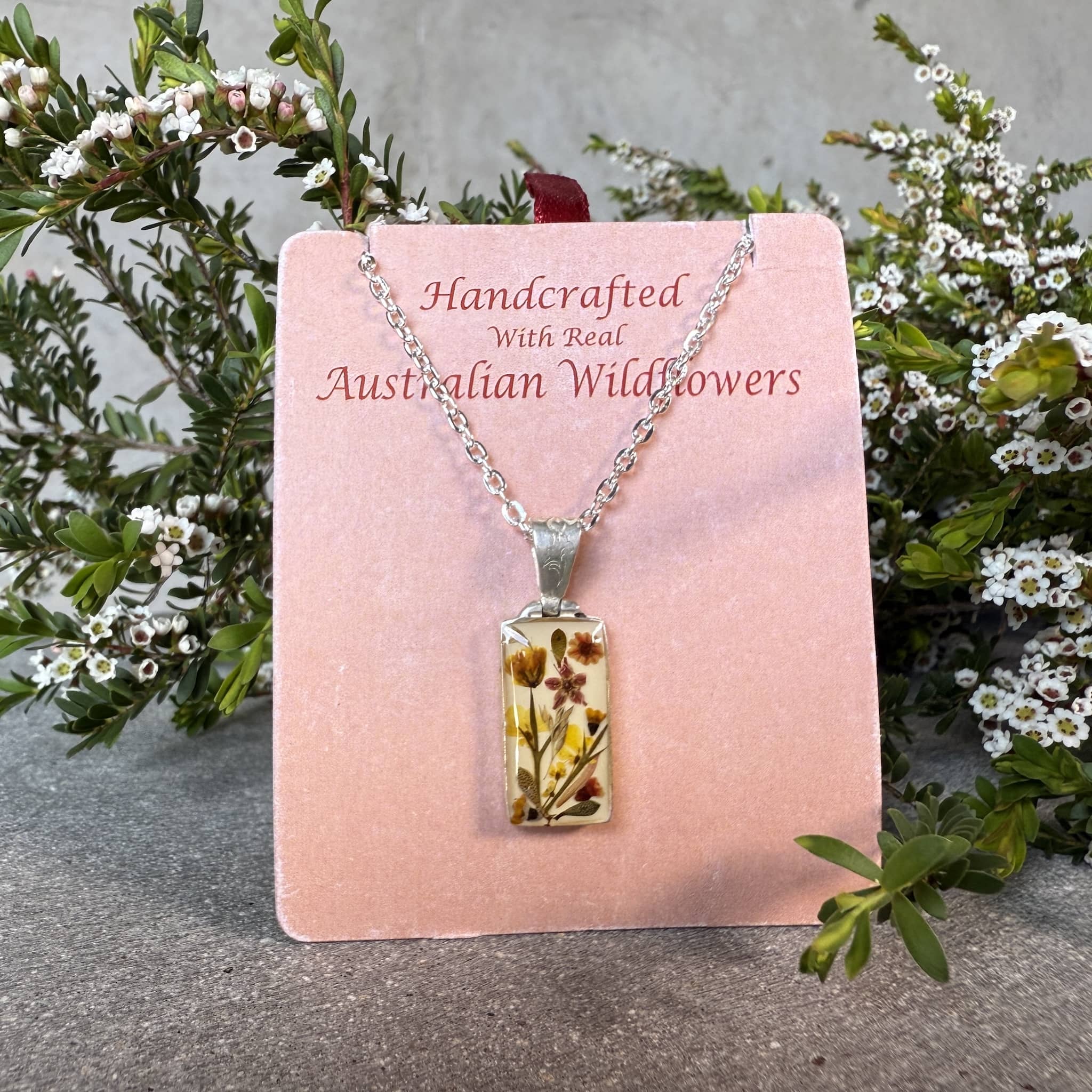 Wildflower Pendant White Rectangle