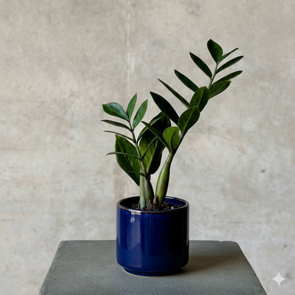 Navy Pot Plant + Candle