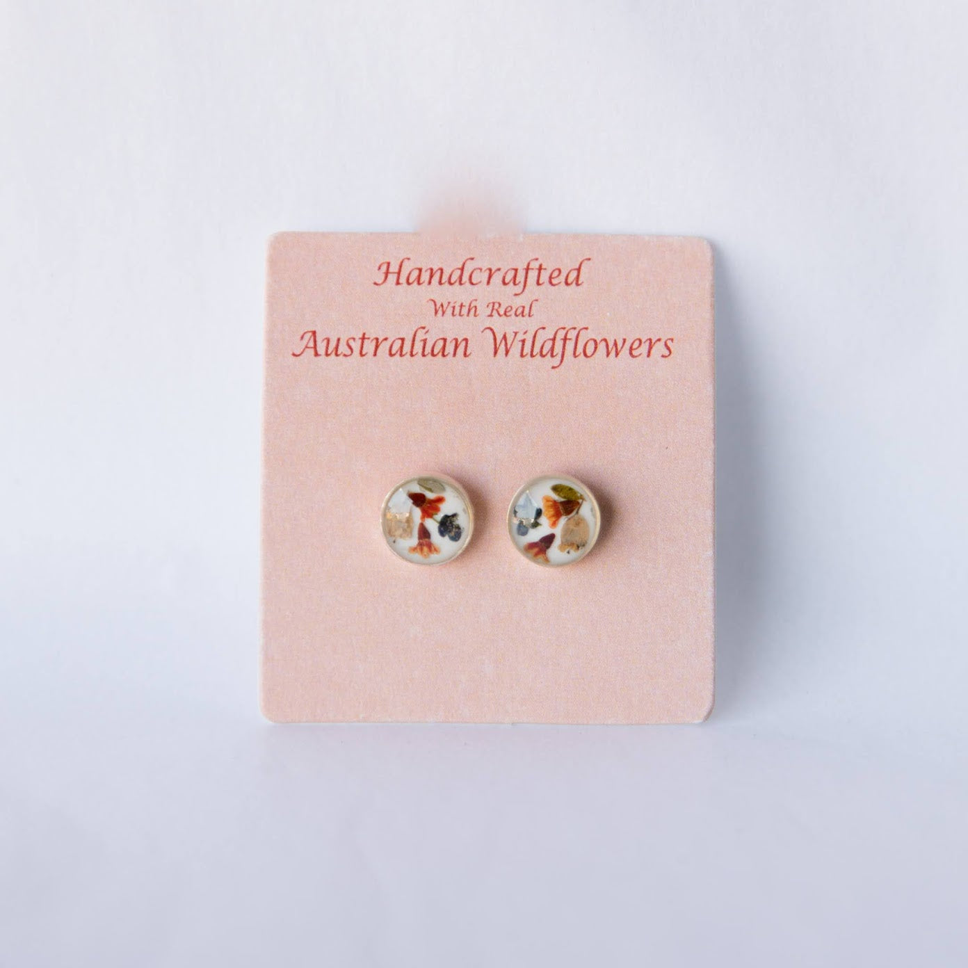 Beija Flor Round White Wildflower Stud Earrings with Real Australian Blossoms