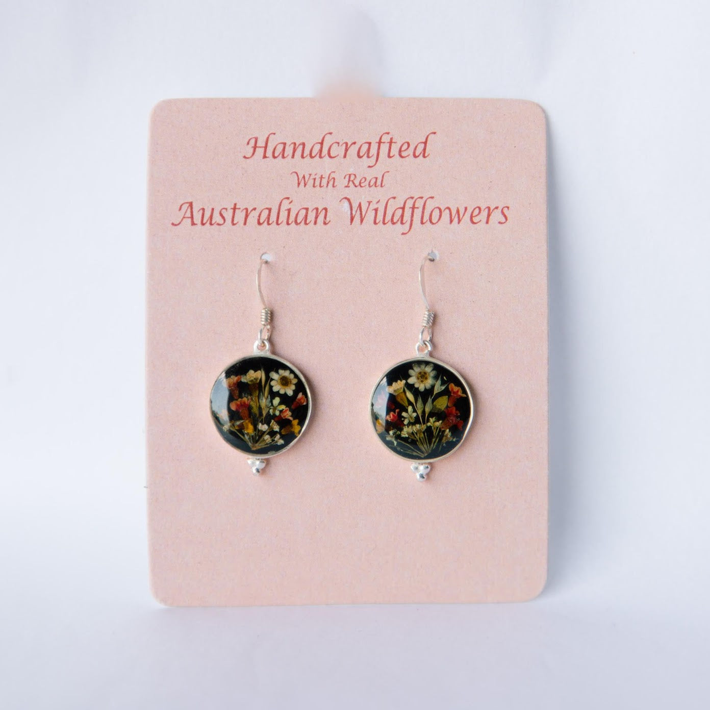 Beija Flor Round Wildflower Earrings Handmade with Real Australian Flowers