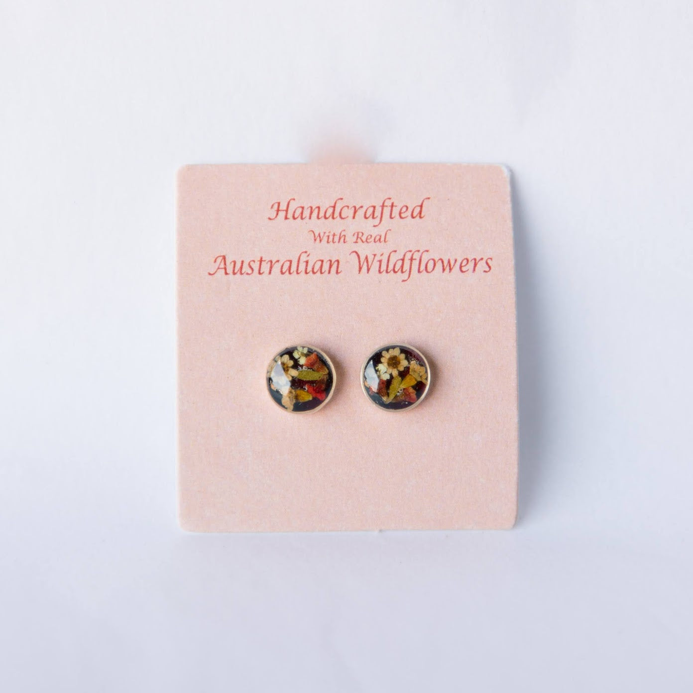 Beija Flor Round Wildflower Stud Earrings in Black with Australian Blossoms