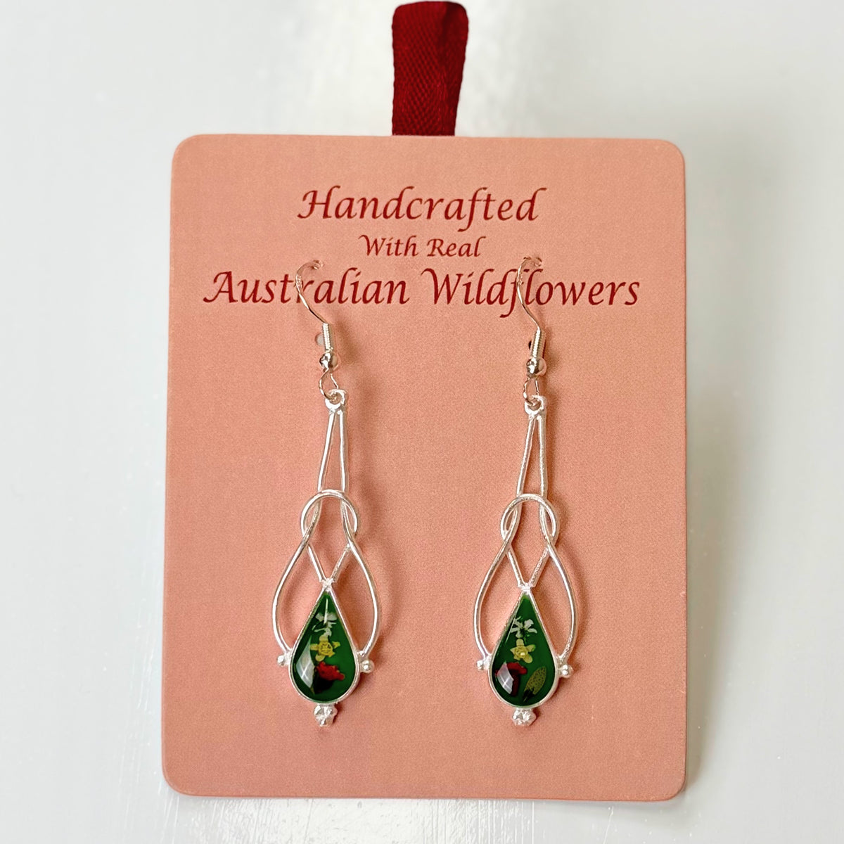 Wildflower Earrings Green Silver Long Drop