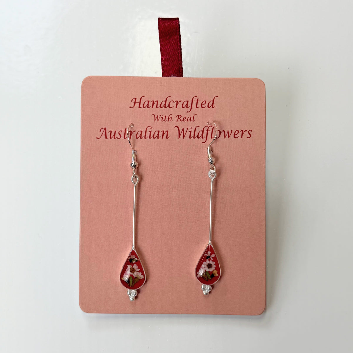 Wildflower Earrings Pink Long Teardrop
