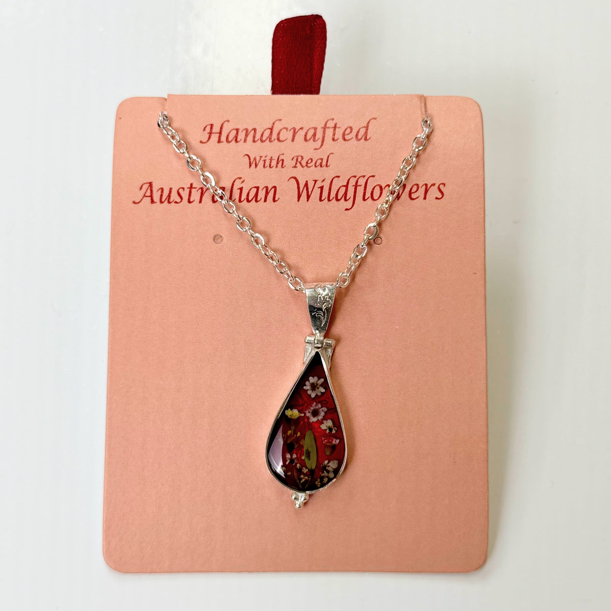 Wildflower Pendant Burgundy Teardrop