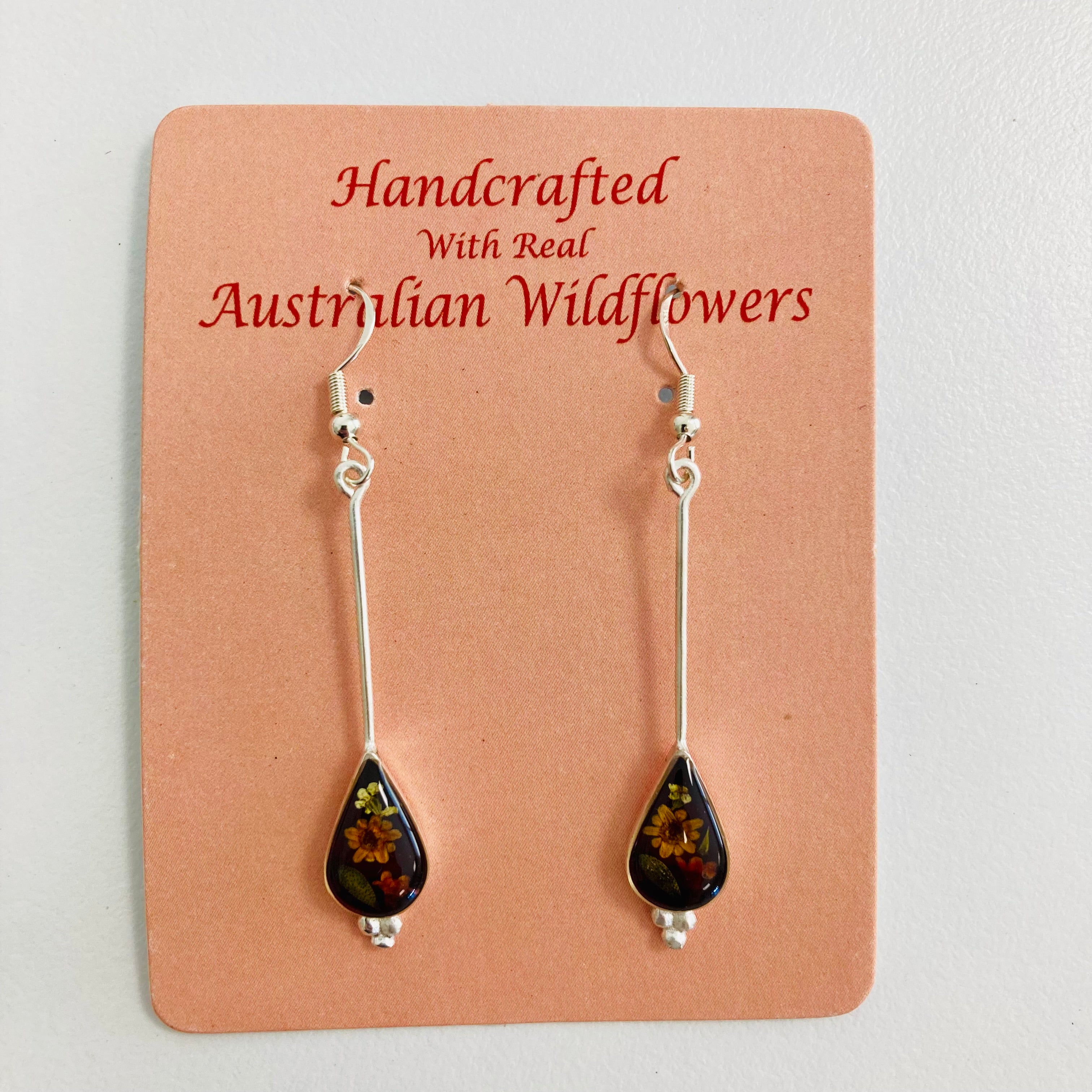 Wildflower Earrings Burgundy Long Teardrop