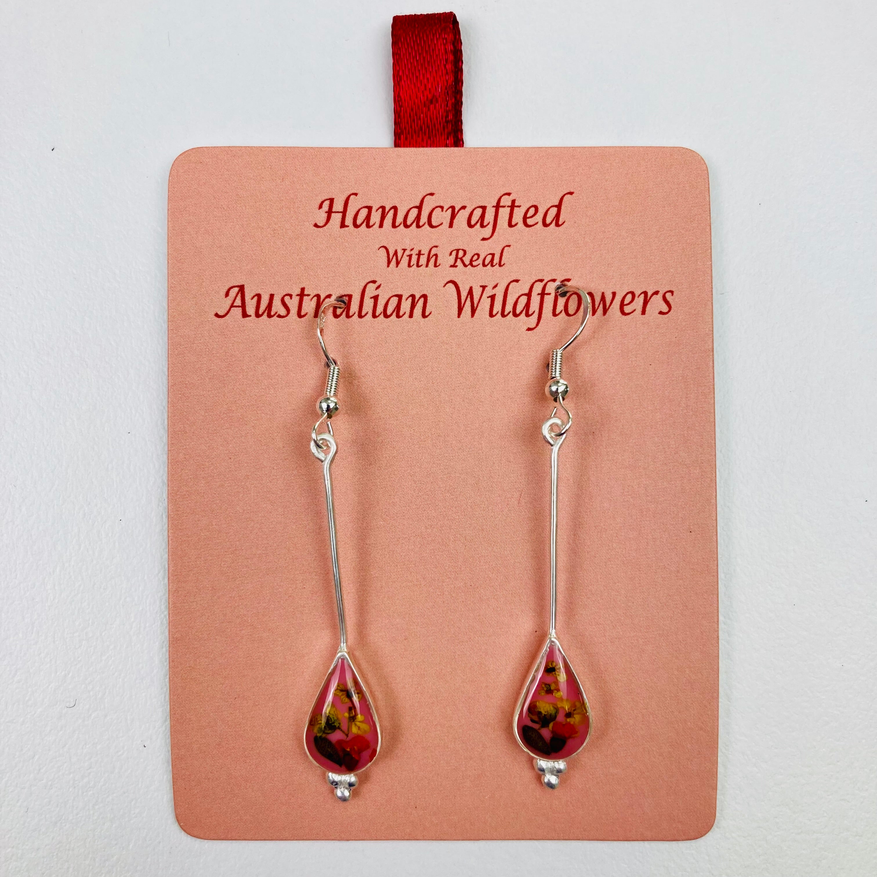 Wildflower Earrings Pink Long Teardrop