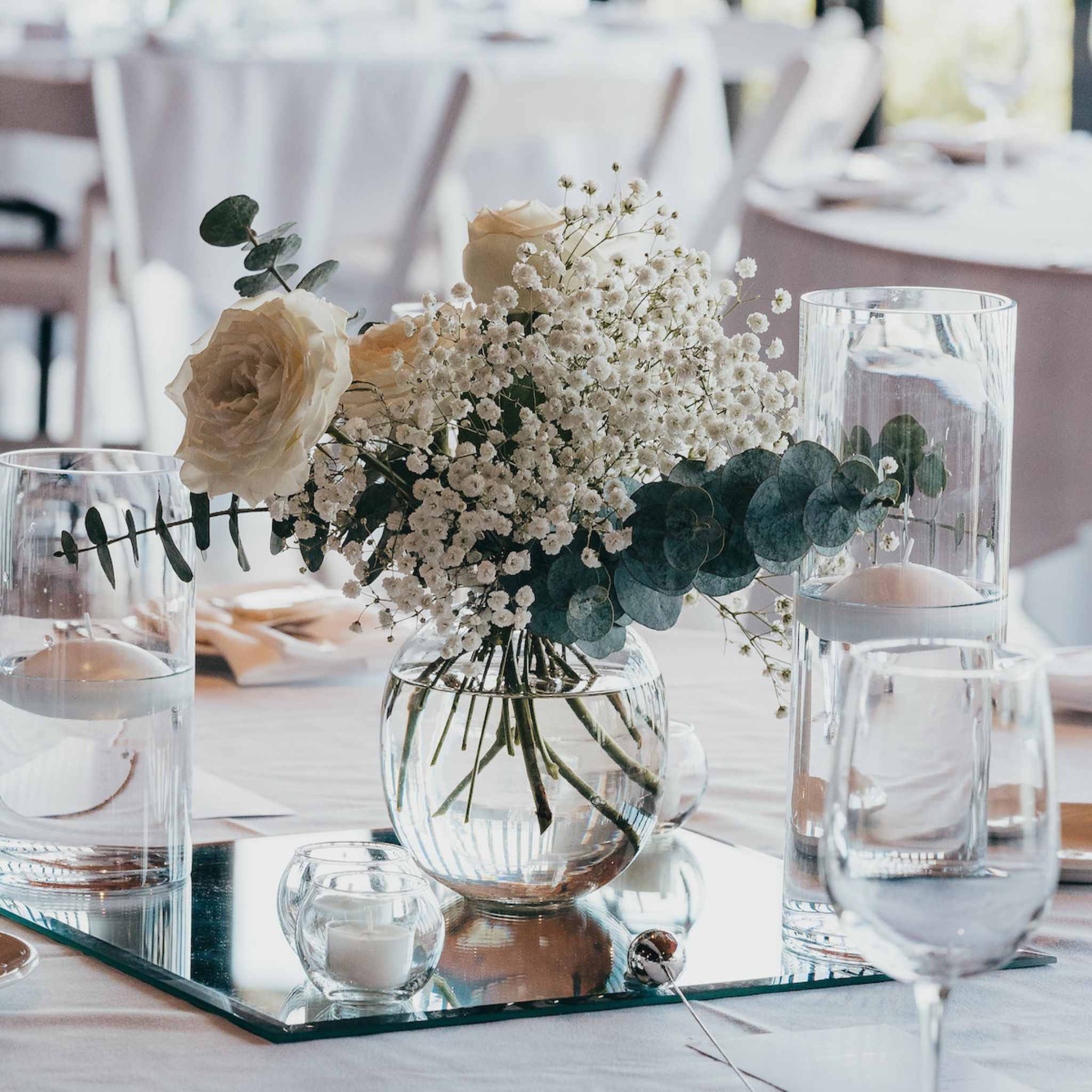 Beija Flor - Darwin wedding & event hire - Bubble Vase Large in White Floral Arrangement