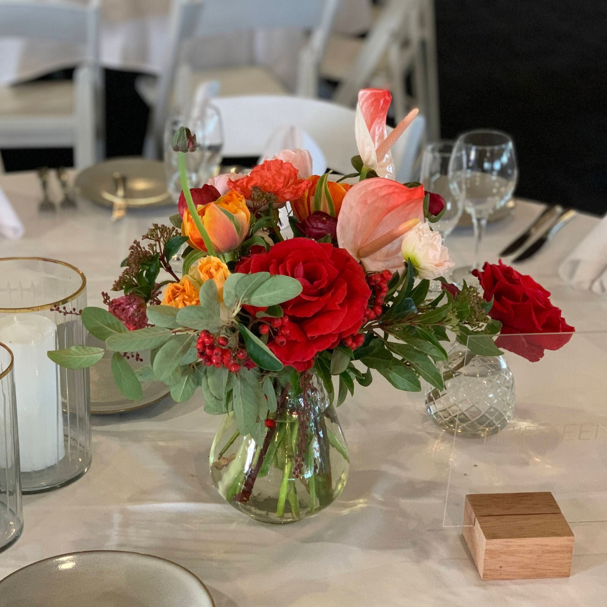 Beija Flor - Darwin wedding & event hire - Camilla Pear Vase Red Floral Arrangement