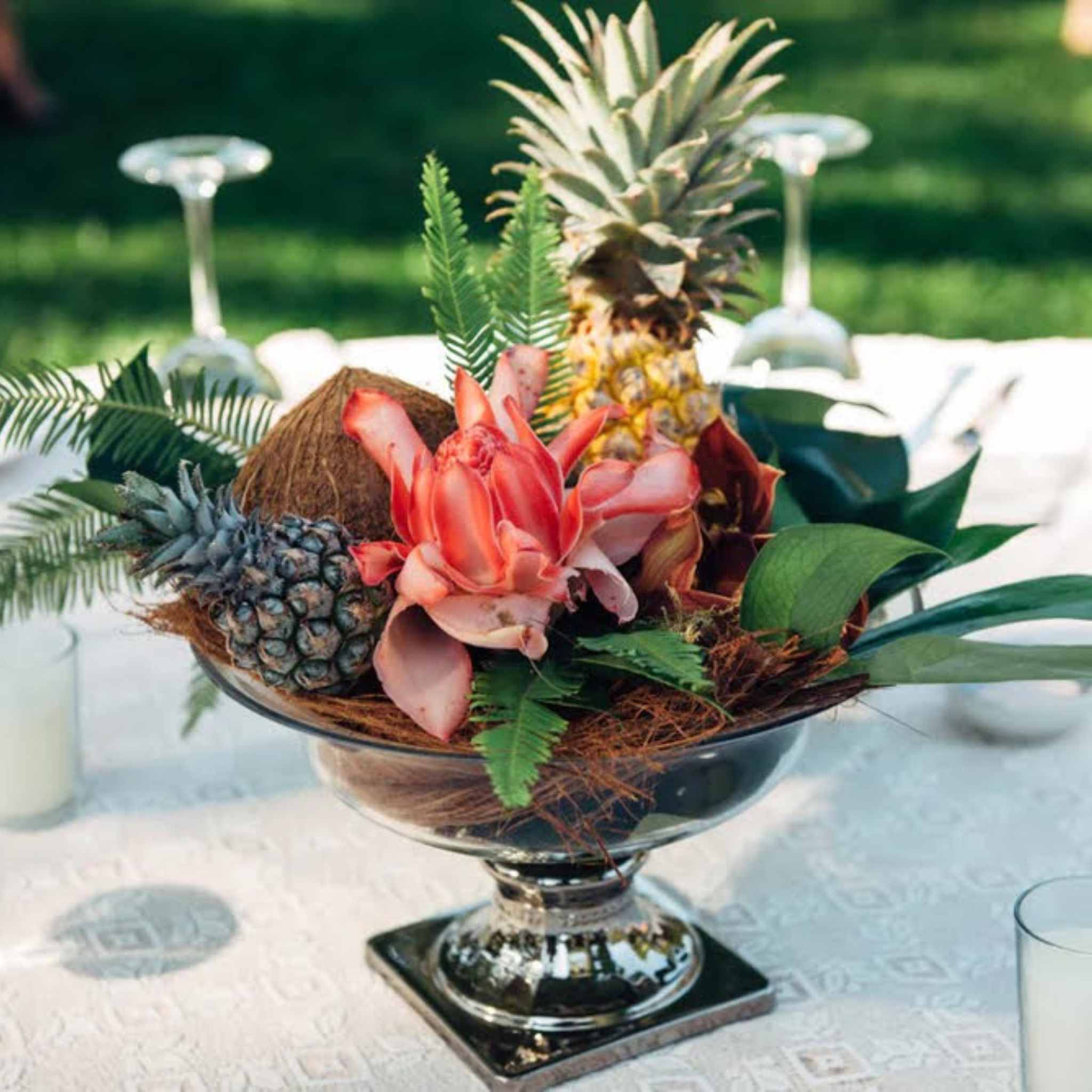 Beija Flor - Darwin wedding & event hire - Chrome Compote Bowl Fruit Centrepiece
