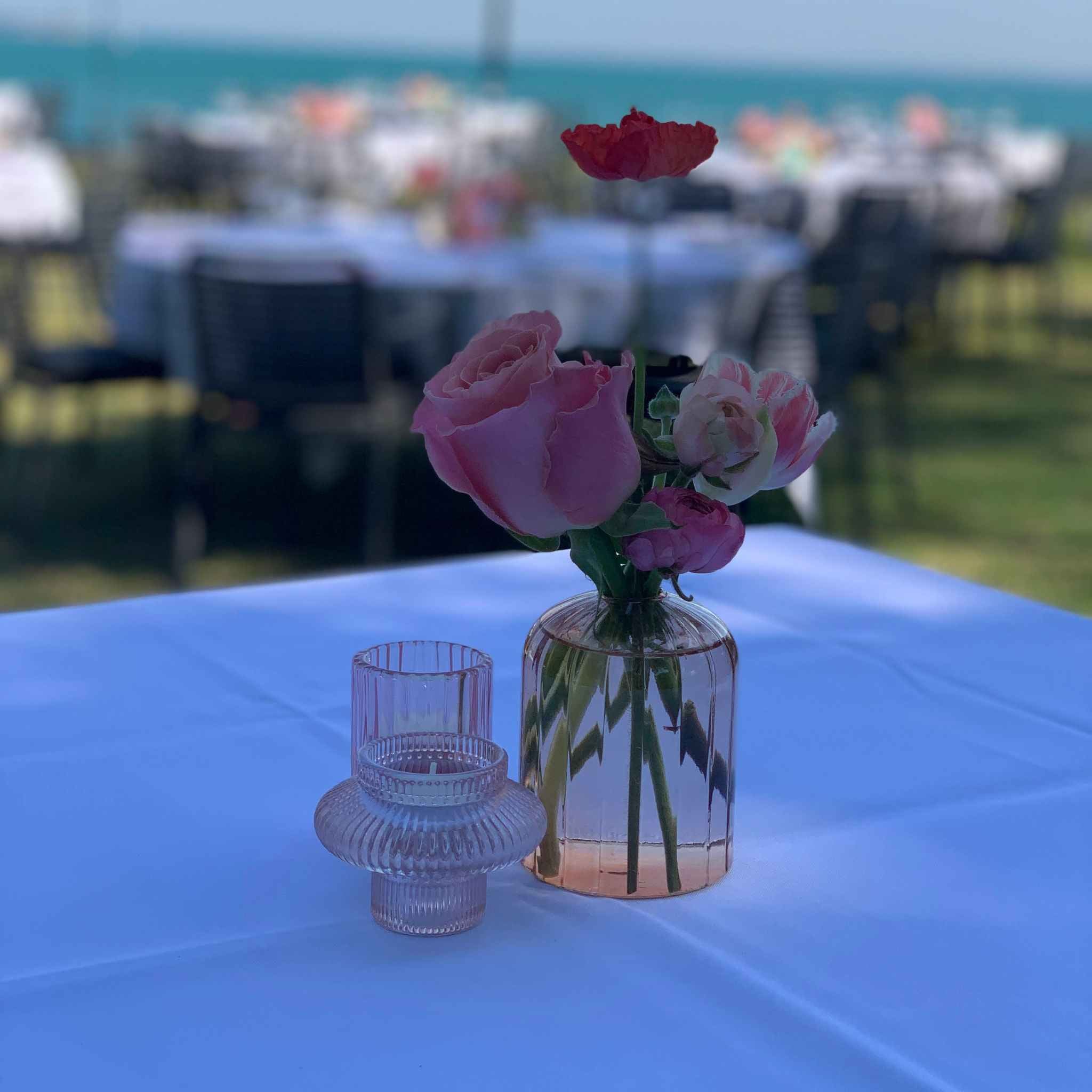 Beija Flor - Darwin wedding & event hire - Watermelon Bud Vase Pink Table Arrangement