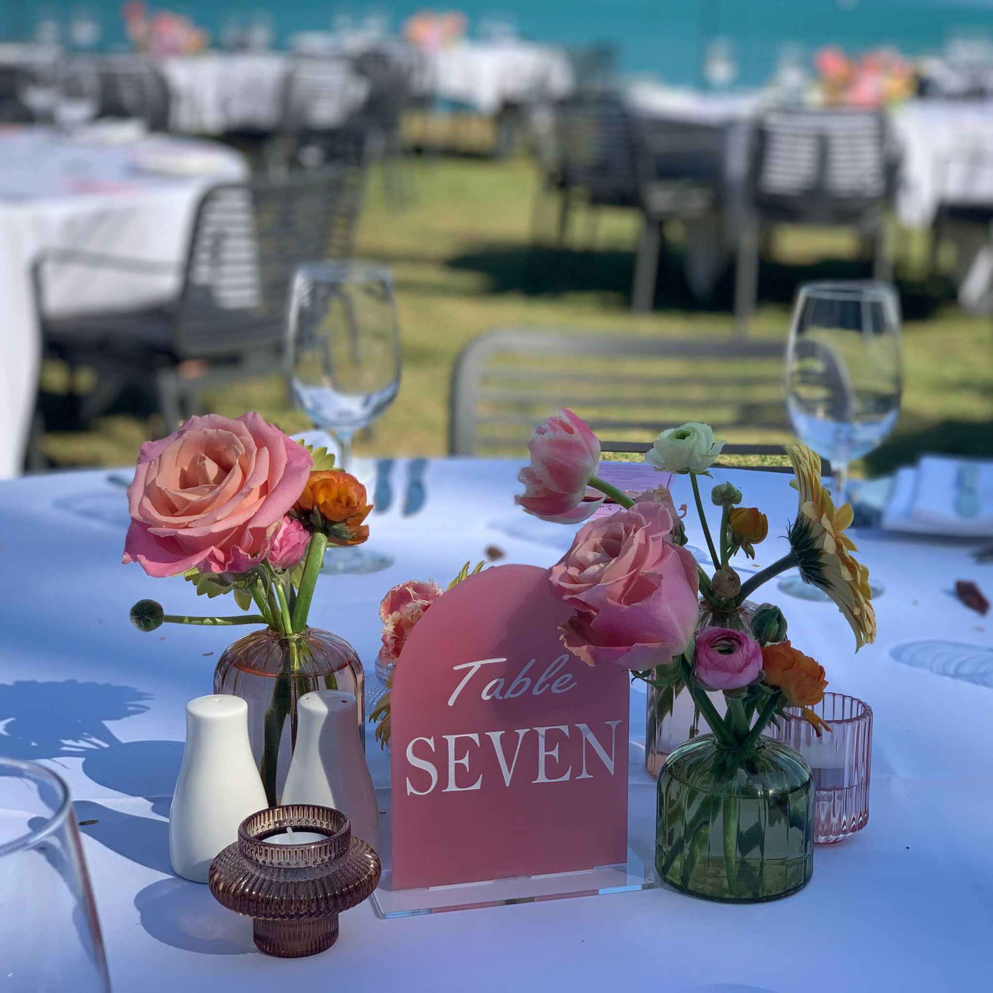 Beija Flor - Darwin wedding & event hire - Watermelon Bud Vase Pink Table Floral Arrangement