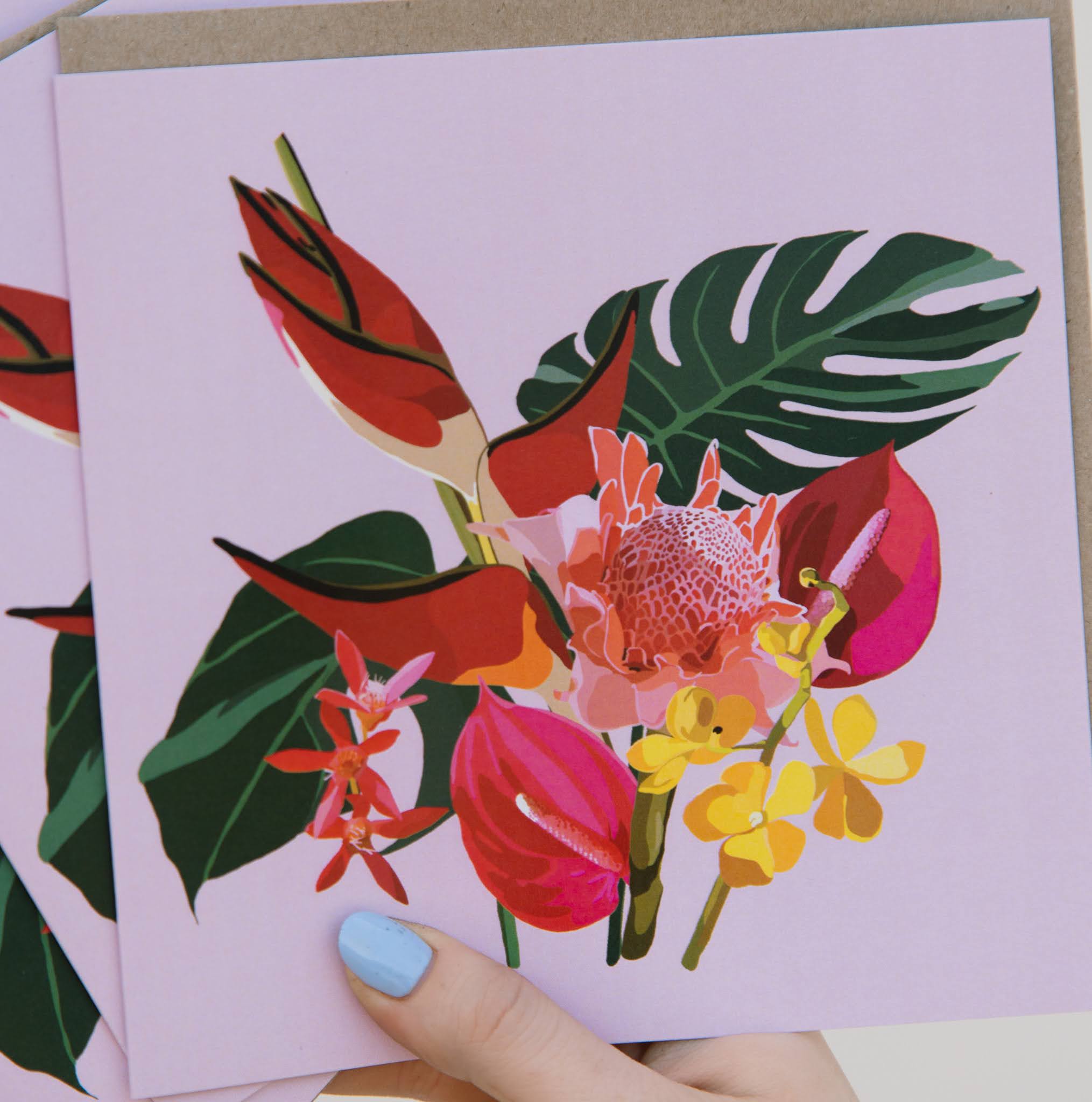 Beija Flor - Jenniwren Gift Card - Tropical Flowers Greeting Card