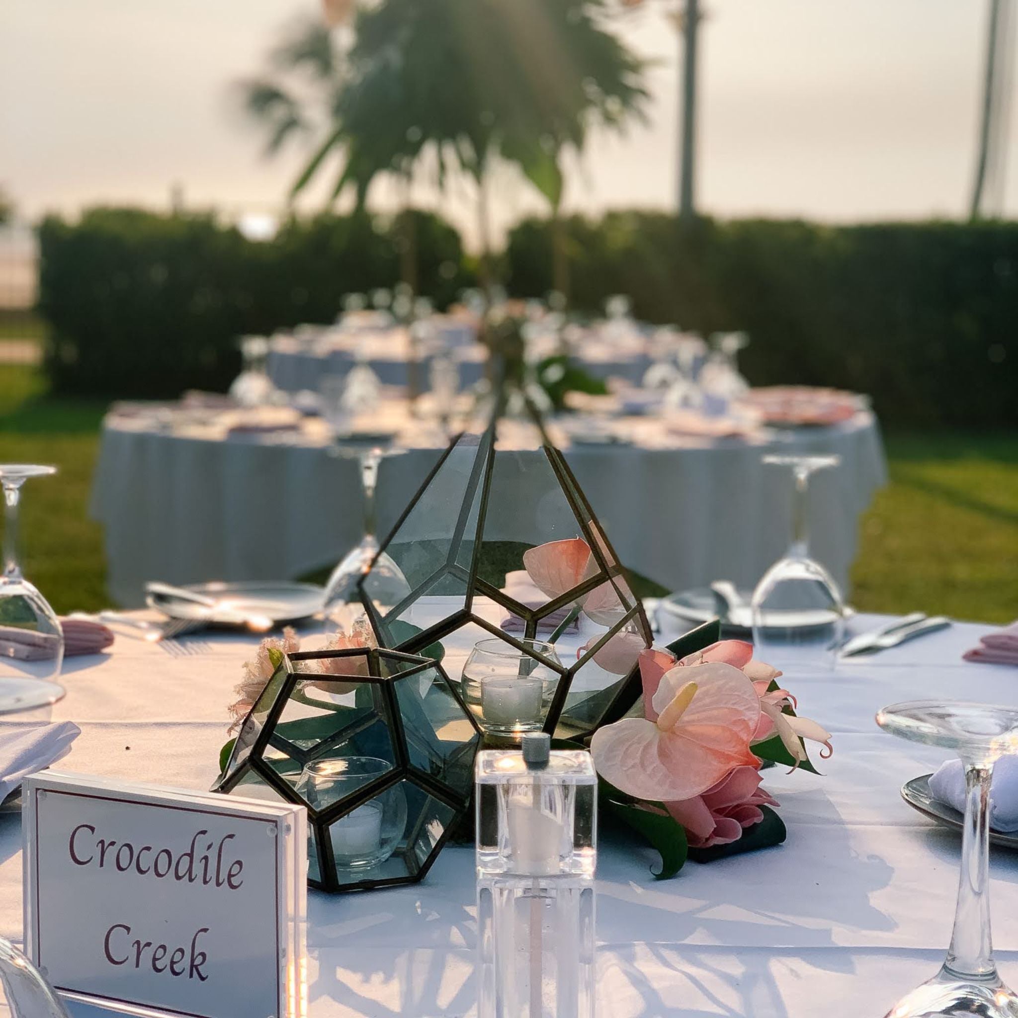 Geo Lantern - Wedding & Event Hire - Pink and Eucalyptus Centrepeice