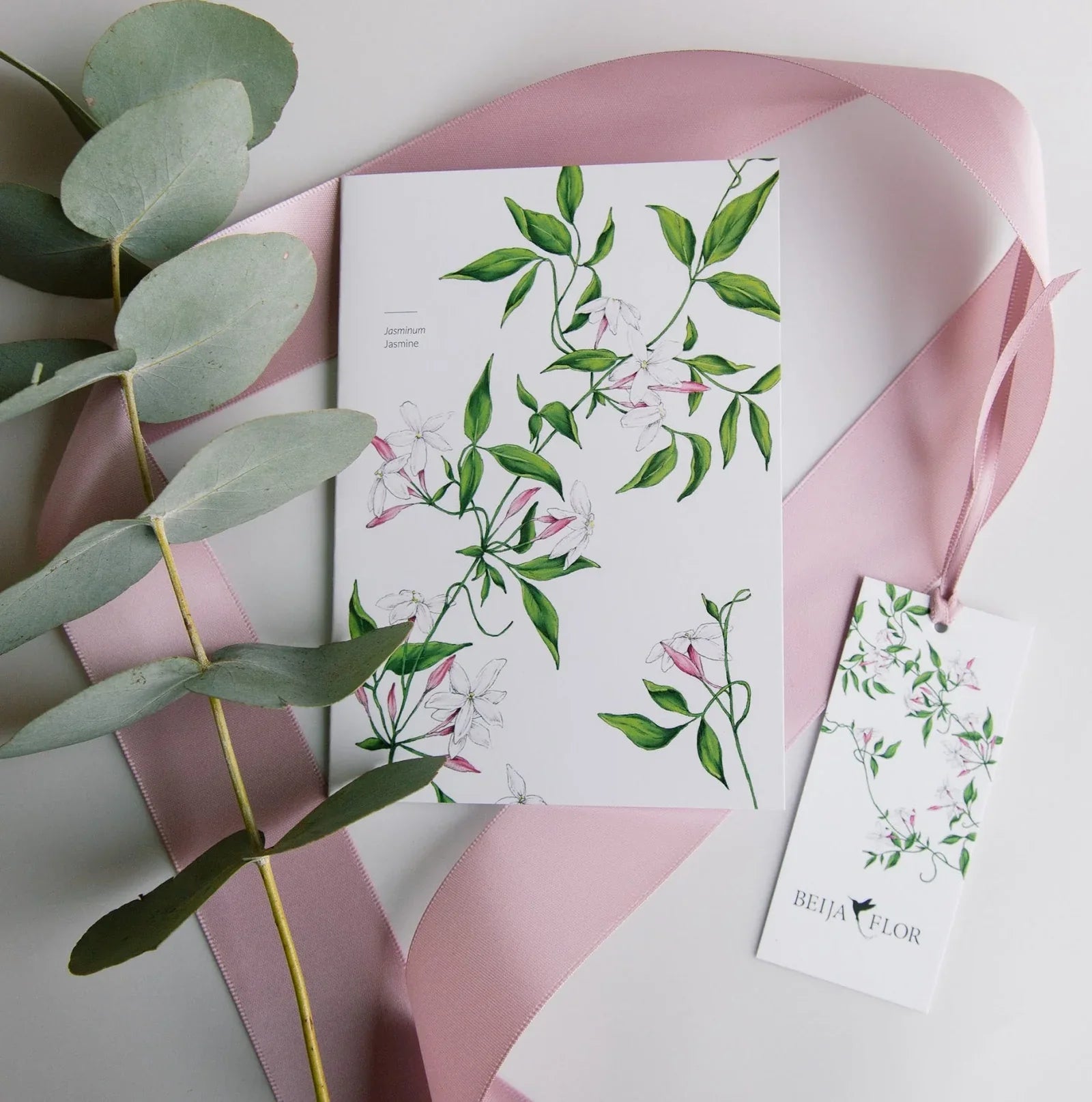 jasmine greetings card and pink ribbon