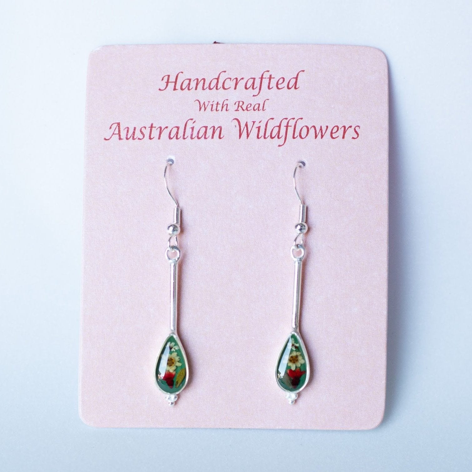 Wildflower Earrings Green Long Teardrop