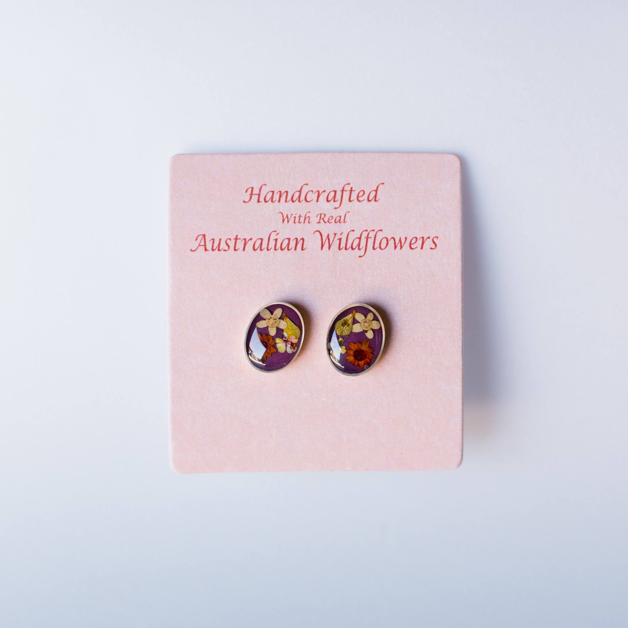 Wildflower oval purple earring studs