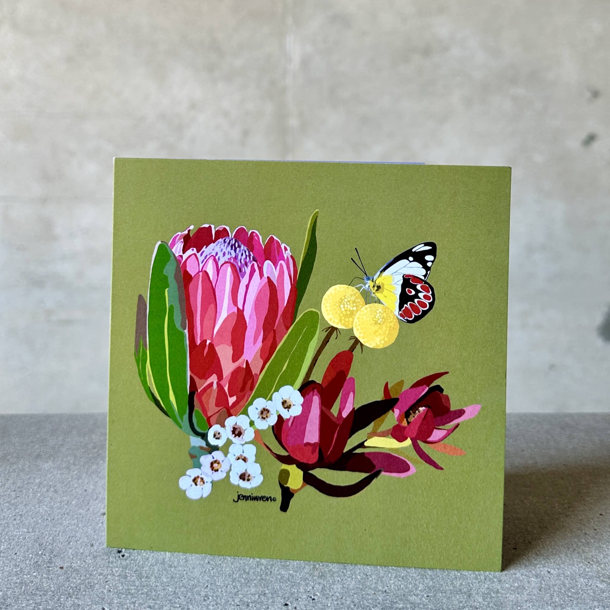 Protea and butterfly illustrated greeting card