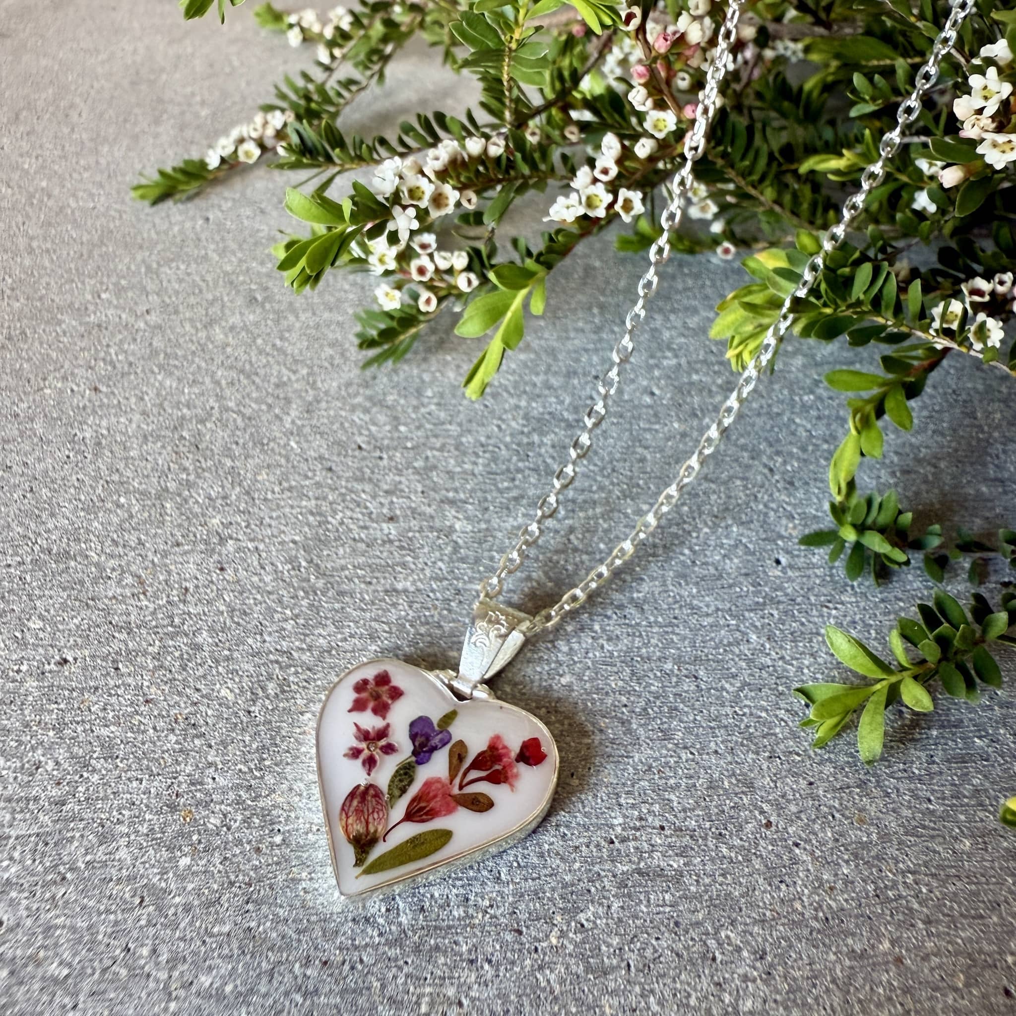 Wildflower Pendant White Heart